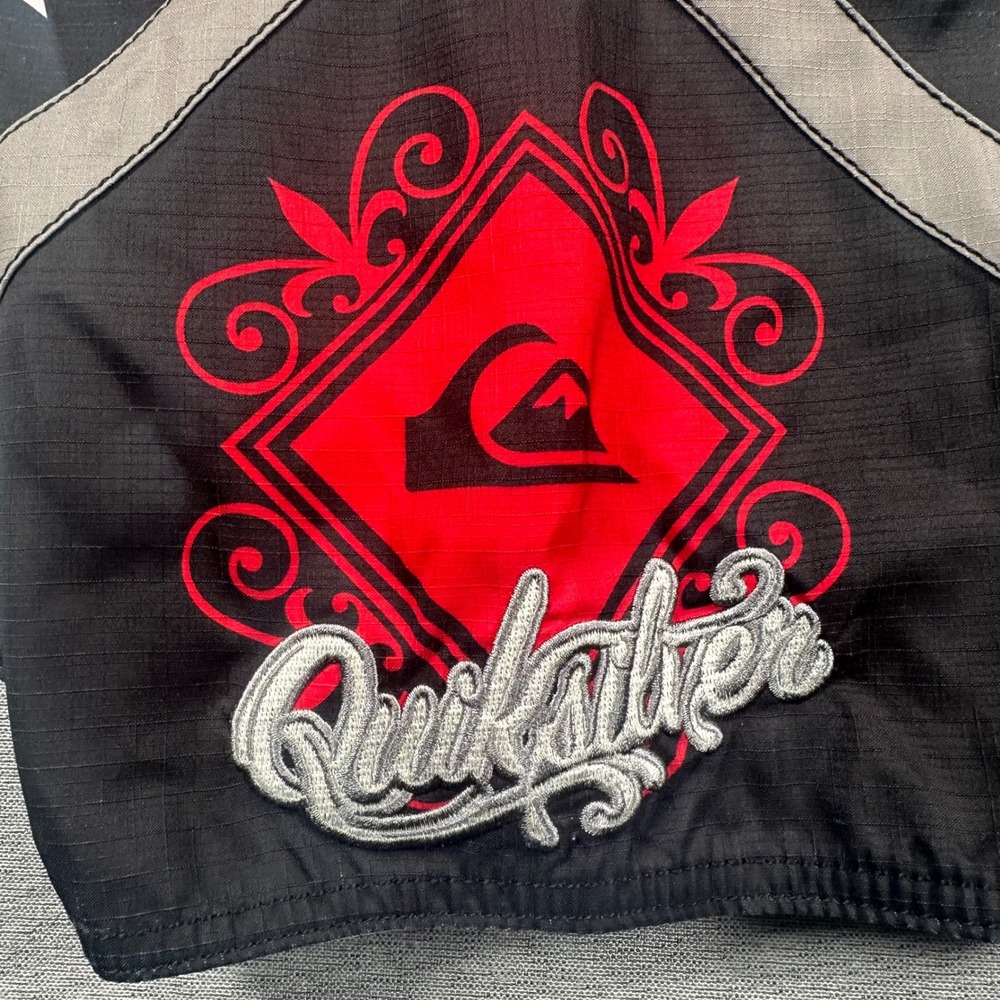 Quiksilver Board Shorts Mens 34 Black Ripstop Graphic Y2K Surf Swim Trunks - Picture 8 of 12
